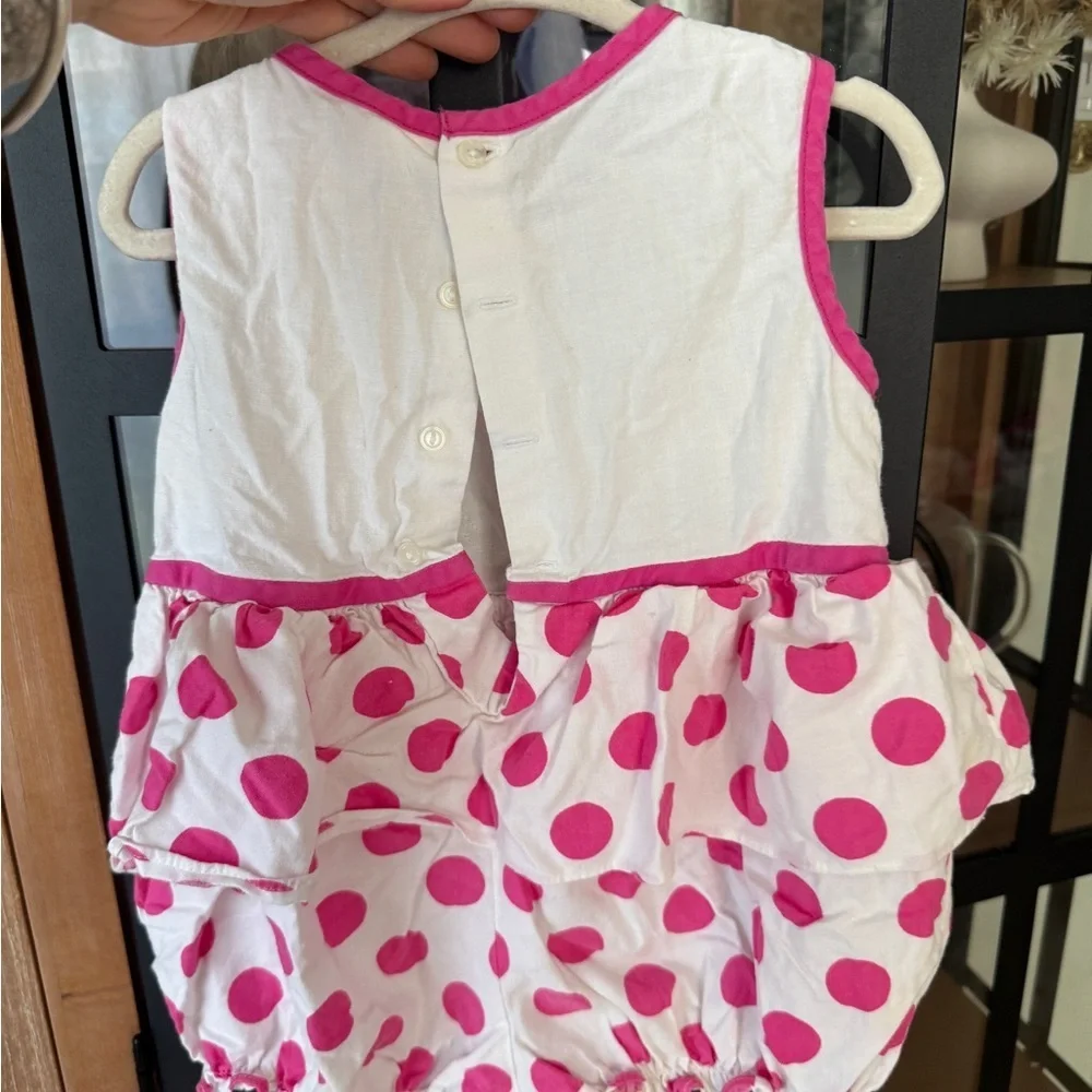 Vintage 90s Bubble romper flowers 3D applique embroidered polka dots baby girl